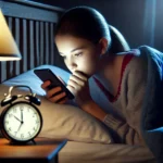 A-teenage-girl-lying-in-bed-at-night-illuminated-by-the-glow-of-her-phone-screen