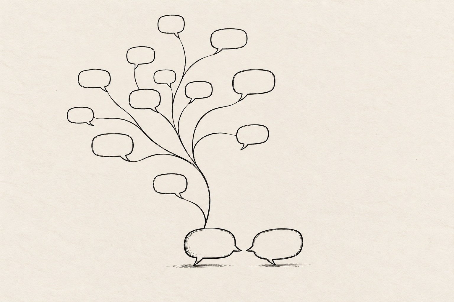 Rehearsing conversations in your head – illustration of one conversation branching into multiple imagined conversations.