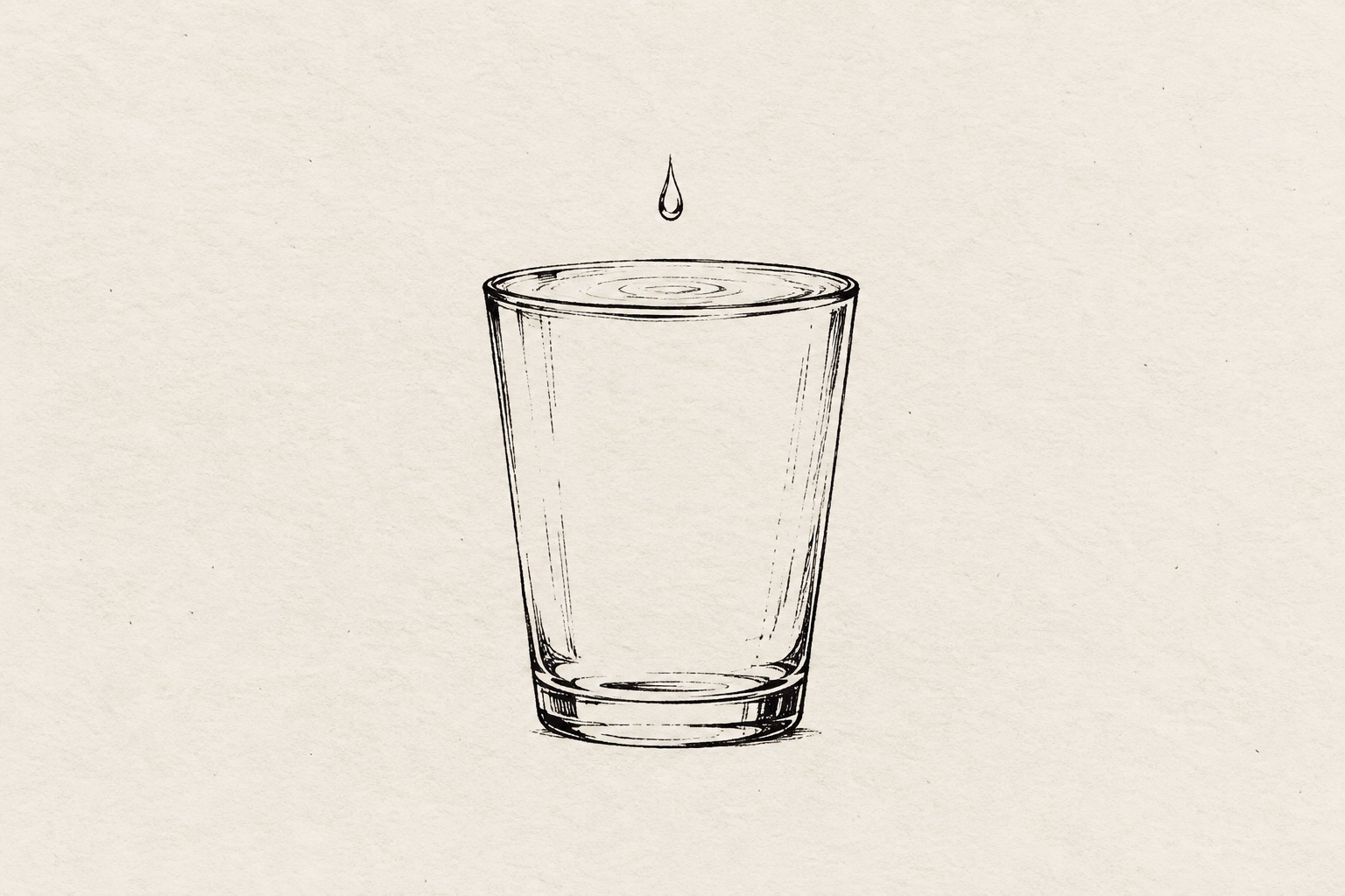 ADHD and anger illustration showing a nearly full glass with one final drop about to fall, representing emotional overload and reaching capacity.