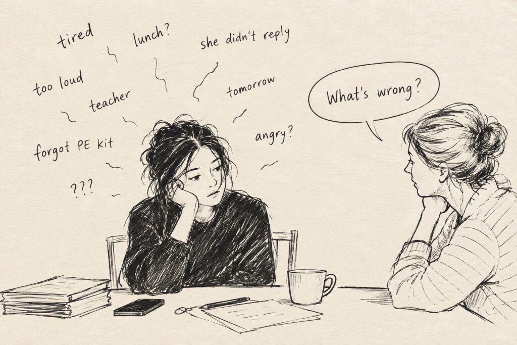 Overwhelmed ADHD teenager unable to explain feelings